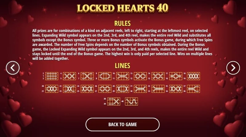 Locked Hearts 40 - laimīgās līnijas uz ruļļiem